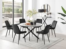 Image of Novara Grey Concrete Effect Round Dining Table 120cm and 6 Pesaro Chairs Set