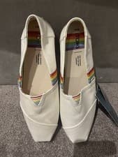 Image of BRAND NEW - Never been worn. White RAINBOW TOMS, Size 6.5 UK, 39 Eu. Gorgeous!