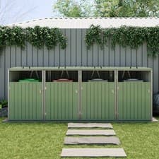Image of Quadruple Wheelie Bin Storage Dustbin Bin Shed Metal Cover Store 4 Shed W/ Locks