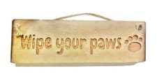 Image of Wooden engraved Rustic 30cm Sign Natural "Wipe your paws"