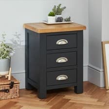Image of Bedside Table 3 Drawer Cotswold Charcoal Grey Painted Oak Bedroom Furniture