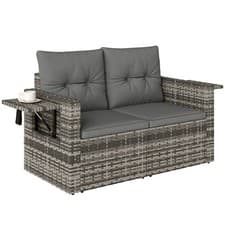Image of Outsunny Rattan Garden Sofa with Hidden Side Trays 2 Seater, Dark Grey