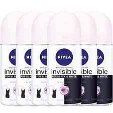 Image of NIVEA Invisible For Black & White Clear Roll-On Deodorant 6 x 50ml