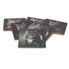 Image of Set of 6 Regal Cat Coasters | Cat Portrait Cork Animal Coaster Set - 10cm