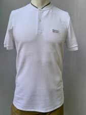 Image of Hugo Boss Polo Mens Small, Large, XXL White Short Sleeve Henley Texture Striped