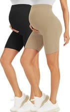 Image of VALANDY Maternity Biker Shorts Over Belly Pregnancy Yoga Lounge Shorts XL 2 pack