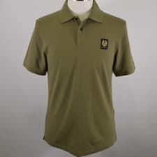 Image of Men's Belstaff Olive Green Mesh Cotton Pique Polo Shirt Small RRP £90