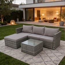 Image of Luxurious Rattan Garden Furniture Sofa Lounge Set - In/Outdoor Cushions Included