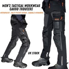 Image of Mens Cargo Work Trousers Slim Fit Nylon Fabric 4-Way Stretch Waterproof Pants UK