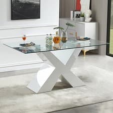 Image of Zanti Clear Glass Dining Table With White High Gloss Base