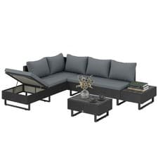 Image of Outsunny 5 Seater Rattan Garden Furniture Set, Adjustable Back, Dark Grey