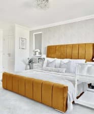 Image of Plush Velvet Panel Bed Frame, Upholstered Bed, BEST DEAL...FREE MATTRESS!!!