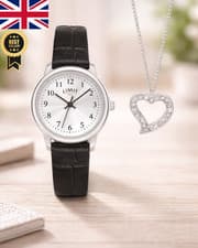 Image of Limit Ladies Watch Gift Set Black Faux Leather Strap with Silver Pendant UK