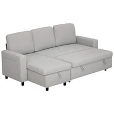 Image of HOMCOM Pull Out Sofa Bed L Shape Corner Sofa w/ Reversible Chaise Light Grey