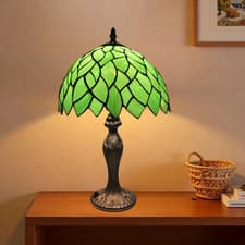 Image of Green Stained Glass Tiffany Style Table Lamp Handcrafted 10 inch Lampshade