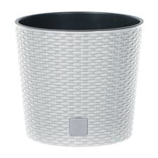 Image of Modern Round Plastic Rattan Effect Flower Plant Garden Flower Herb Planter Pot