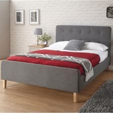 Image of Small 4ft Double Bed Ashbourne Charcoal Grey Fabric Upholstery Sturdy Wood Frame