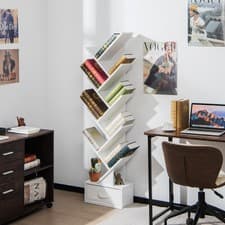 Image of 10 Tiers Bookshelf Display Bookcase Tree Shaped Storage Rack Shelves with Drawer