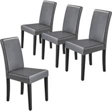 Image of Dining Chairs Set of 4 PU Leather High Back Padded Kitchen Chairs for Home