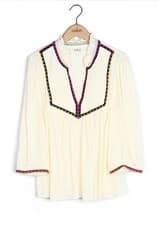 Image of BA&SH PARIS Women’s TRACY Blouse Bohemian Ecru Top 3/4 Sleeve Size 1 UK 8-10