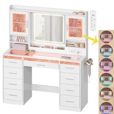 Image of 🔥Dressing Table with 9 Drawers Mirror and RGB Lights Makeup Desk Vanity Table