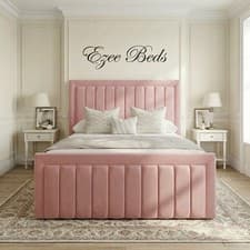 Image of New Elegant Design Plush Velvet Upholstered Panel Luxury Bed Frame Double&King