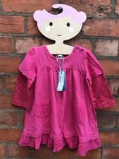 Image of BNWT! Monsoon Baby Girl’s Hot Pink Cerise Dress Striped Sleeves ~ 12-18 Months