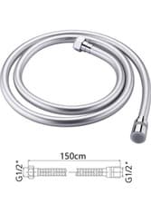 Image of Premium Smooth Matt Silver Shower Hose Pipe Standard Bore PVC Long Flexible 1.5m