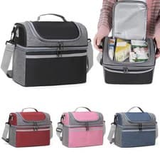 Image of Insulated Lunch Bag Double Deck Lunch Cooler Bag Leakproof Meal Carrier Expanda