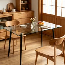 Image of Rectangular Clear Tempered Glass Dining Table w/ Metal Legs Dining Room Kitchen