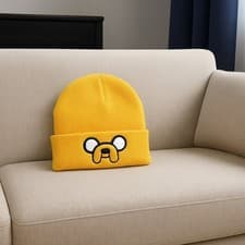 Image of Adventure Time Jake Yellow Beanie Hat Embroidered Cartoon Knit Cap Cosplay Gift
