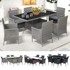 Image of 6 Seater Rattan Dining Set with Cushions Glass Top Table, Garden Furniture Set