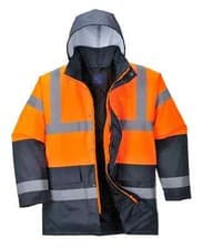 Image of PORTWEST HI VIS Waterproof Traffic Jacket Lined Padded Hooded Safety Work S467