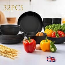 Image of Black Dinnerware Bowl Plates PP Round Dinner Set Tableware 32PCS/SET