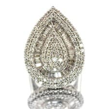 Image of Diamond Ring White Gold 9ct 0.80ct Round Brilliant Baguette Pear Cluster Size N