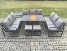 Image of Fimous Aluminium Dark Grey Lounge Sofa Garden Furniture Gas Fire Pit Dining Set