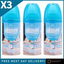 Image of 3 x AIRPURE FRESH LINEN AIR FRESHENER REFILL 250ML FOR HOME OFFICE KITCHEN NEW