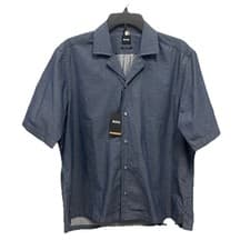 Image of Boss Hugo Boss Lars Shirt Mens Medium Blue Short Sleeve Button Down Regular Fit