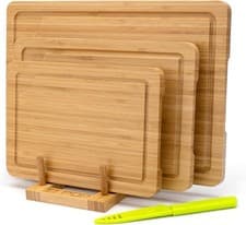 Image of Bamboo Chopping Boards Set of 3 for Kitchen, Double-Sided Bamboo Cutting Boards