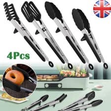 Image of 4in1 Stainless Steel Kitchen Food Tongs Set for Cooking W/ BPA Free Silicone UK