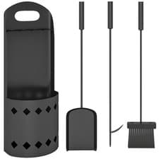 Image of Outsunny 4 PCS Fireplace Companion Set, Metal Fireside Companion Set, Black