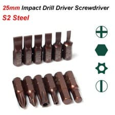 Image of 25mm Impact Drill Driver Screwdriver S2 Steel Bit Torx Phillips Slotted Hex Bits
