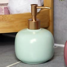 Image of Bubble Soap Dispenser Pastel Green Gold Pump Ceramic Bathroom Lotion Bottle Gift