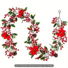 Image of Christmas 6ft Garland Decoration Red Berry &Pine Cones, Christmas Decorations