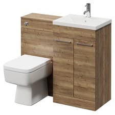 Image of Napoli Tobacco Oak 1000mm Vanity Unit Toilet Suite with 1 Tap Hole Basin and 2 D