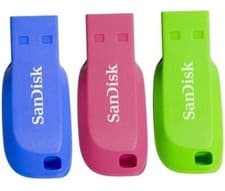 Image of SanDisk Cruzer Blade 16GB (PacK of 3)SDCZ50C USB Flash Drive Blue Pink Green-UK