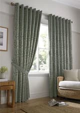 Image of Tivoli sage Jacquard Leaf Curtains Eyelet Top, Lined Curtains, 90” x 90”