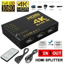 Image of 4K HDMI Switch Switcher 5 Port Splitter Hub IR Remote For HDTV PS3 5 In 1 Out UK