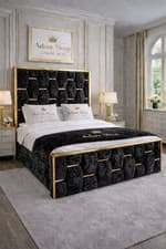 Image of Luxury Hexa Gold Strip Bed Crushed Velvet With/Without Ottoman Gas Lift Storage