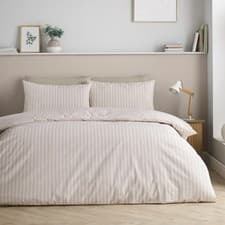 Image of Catherine Lansfield Epping Textured Stripe Reverse Duvet Cover Bed Set Natural